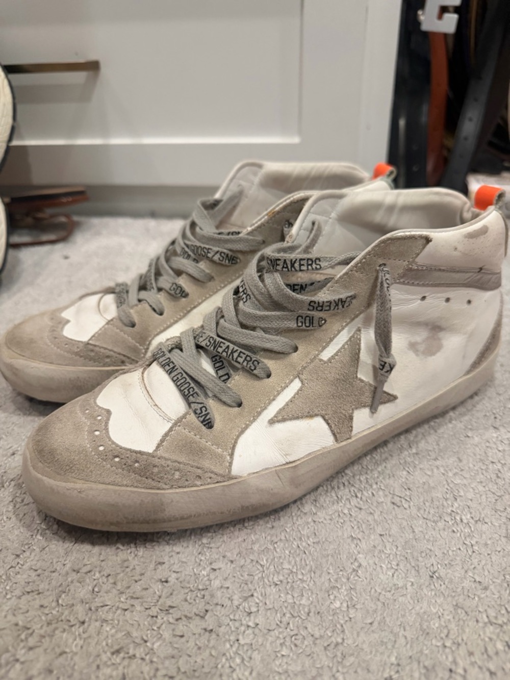 Golden Goose White, Beige & Mint High-Top Sneakers with Pink Logo - Picture 2 of 3